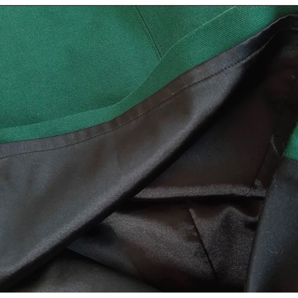 Tahari Sz 10 Emerald Hunter Green Black Sheath Dress Christmas Figure Flattering - Picture 10 of 16